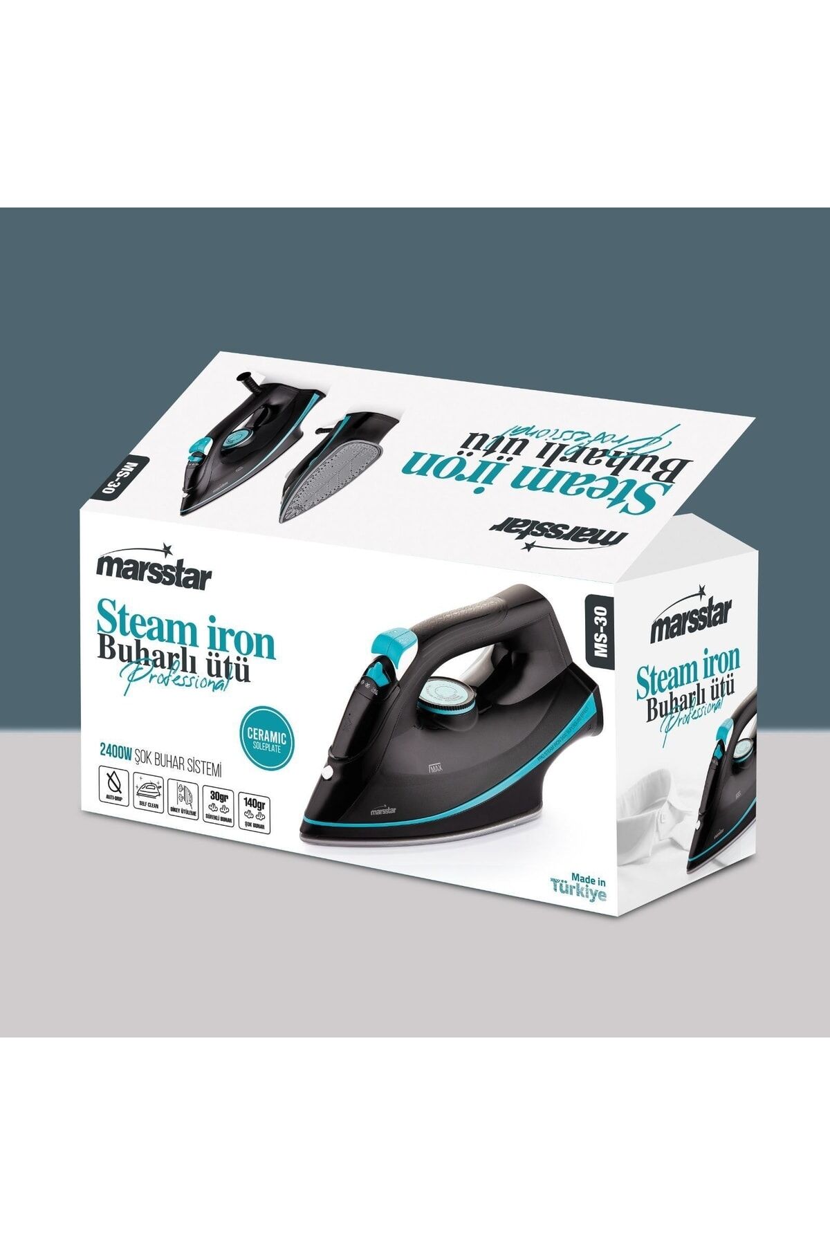 Seramik Tabanlı Ütü Steam Iron 2400 Watt Şok Buhar Sistemi - Siyah