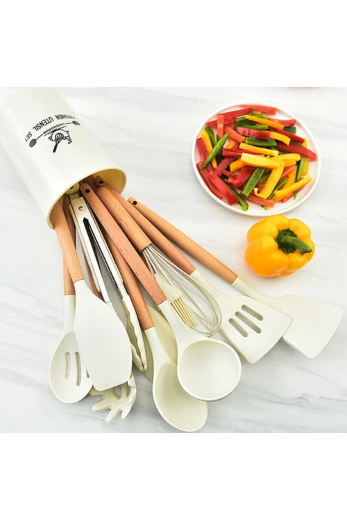Areks Slikon 11'li Kepçe Seti Isıya Dayanıklı; Kepçe-çırpıcı-makarna Kepçe- Spatula Standlı