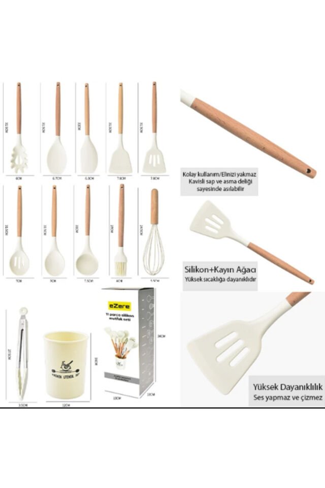 Areks Slikon 11'li Kepçe Seti Isıya Dayanıklı; Kepçe-çırpıcı-makarna Kepçe- Spatula Standlı