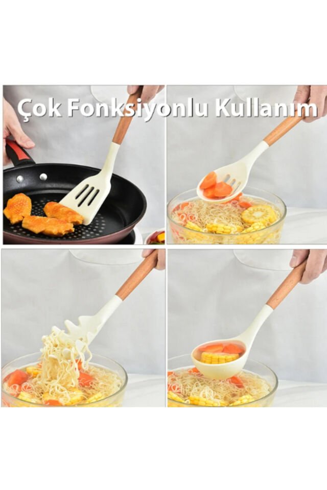 Areks Slikon 11'li Kepçe Seti Isıya Dayanıklı; Kepçe-çırpıcı-makarna Kepçe- Spatula Standlı