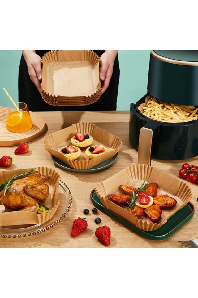 Airfryer Pişirme Kağıdı Hava Fritözü Kare Model Pişirme Kağıdı Airfryer Yağsız Firitöz 50 Adet