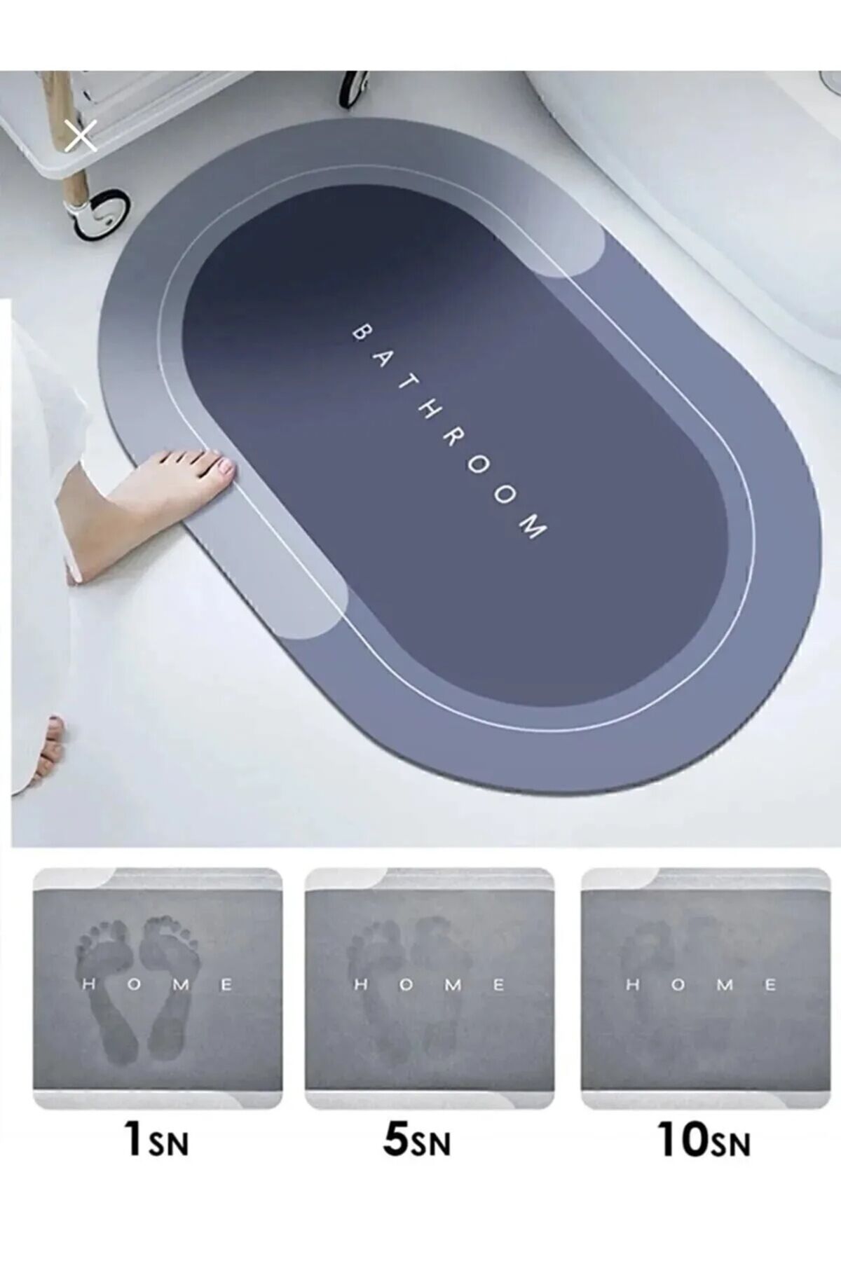 Nanopro Sihirli Su Emici Banyo Paspası Kaymaz Tabanlı Abdest Paspası Yuvarlak