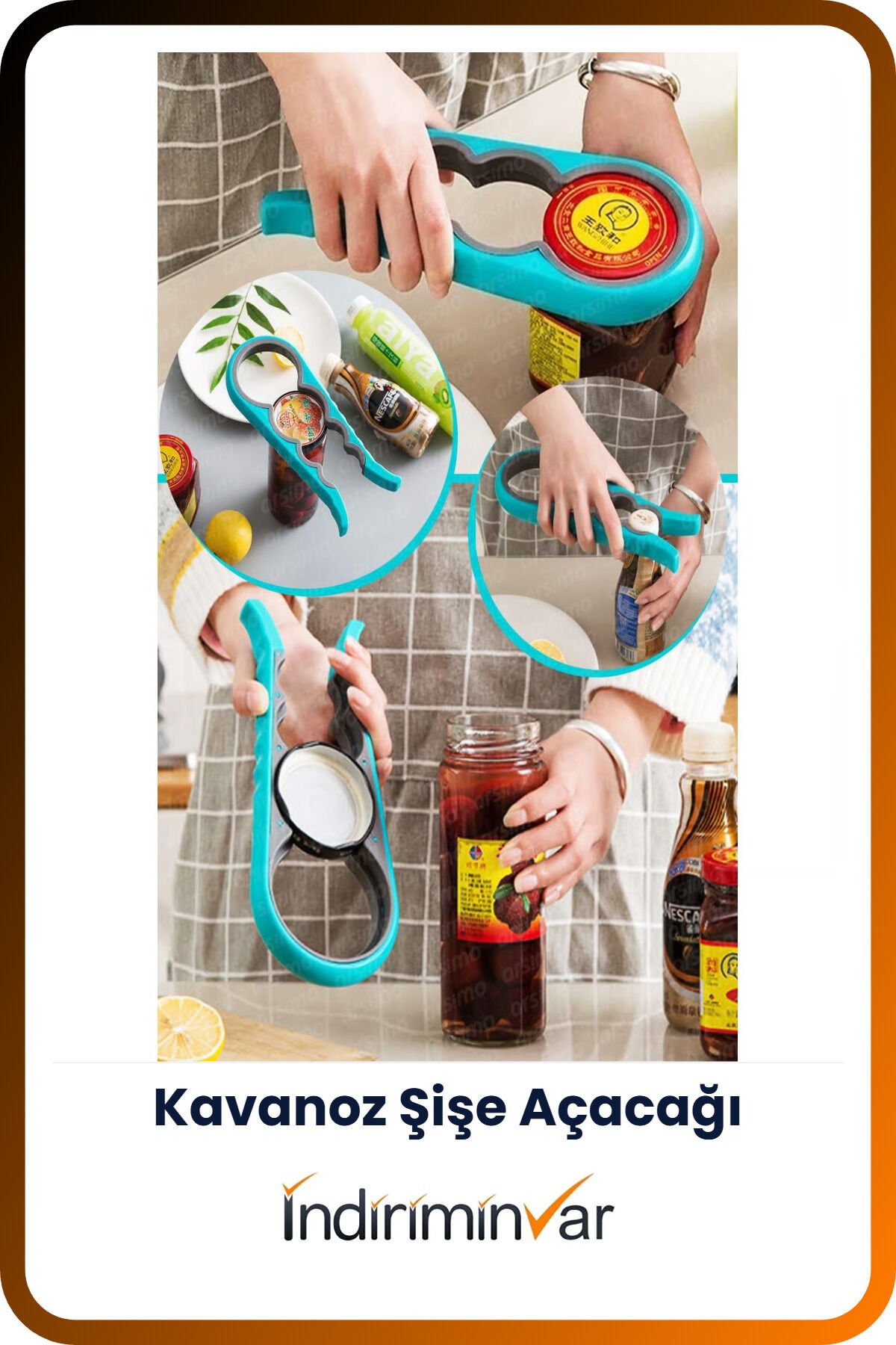 Sıkışan Konserve Şişe Kapağı Açma Aparatı Kapak Açıcı Alet Açacak bej - Tek Ebat