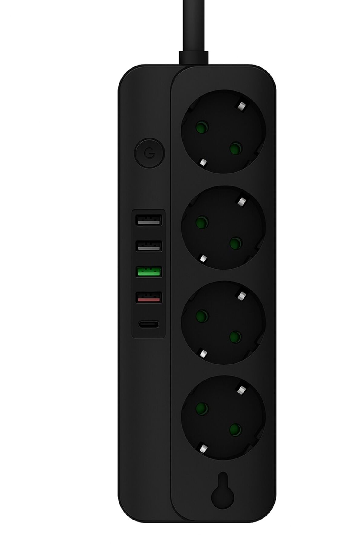 Akım Korumalı 4'lü Priz | 4 USB + 1 Type-C | Süper Hızlı Şarj Destekli | Siyah Renk – 2 Metre Kablo