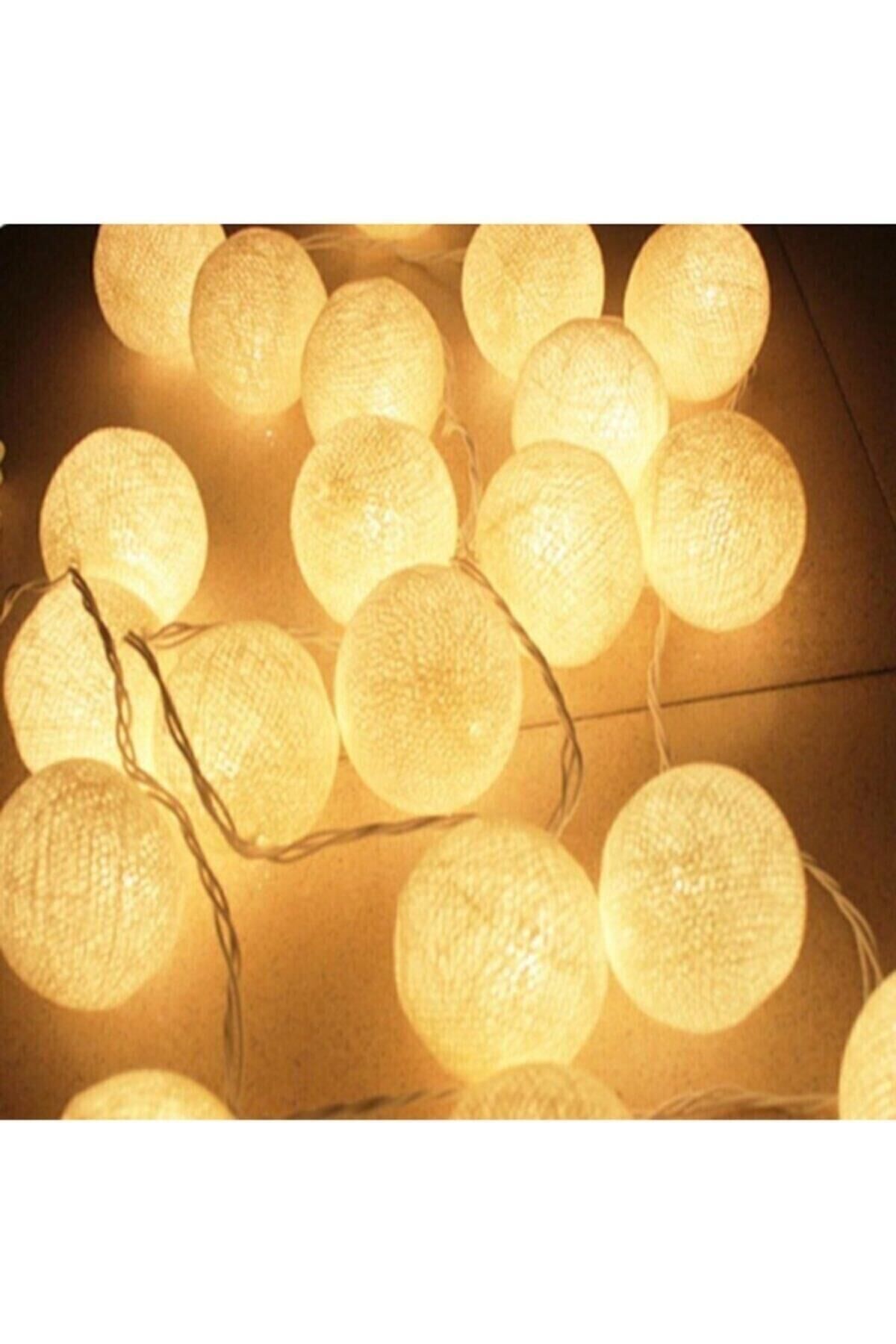Işıklı Top Şeklinde Dolama Beyaz Led Süsleme 10lu Led Pilli BEYAZ - Tek Ebat