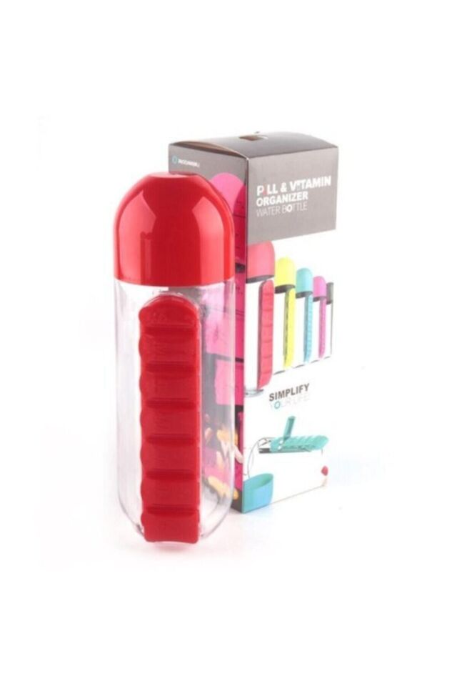 2 Adet Ilaç Ve Su Şişesi Matara 600 Ml Matara Dahili 7 Günlük Hap Organizer Su Şişesi 2 Adet Diğer - Tek Ebat
