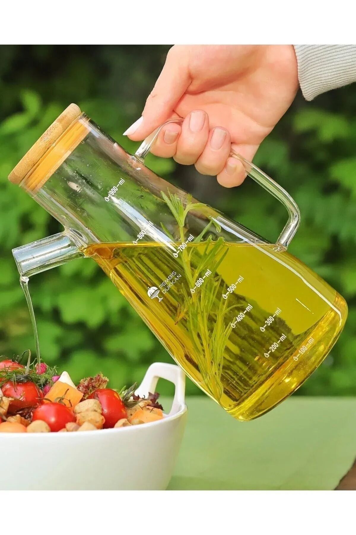 1000 ml Cam Yağdanlık – Isıya Dayanıklı Kapaklı & Ölçü Çizgili Şık Yağ Şişesi (Zeytinyağı/Sos/Sirke)