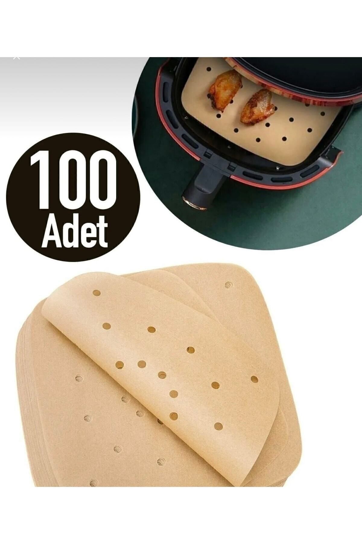 100 Adet Air Fryer Pişirme Kağıdı Tek Kullanımlık Gıda Yağ Geçirmez Kağıt Kare Delikli