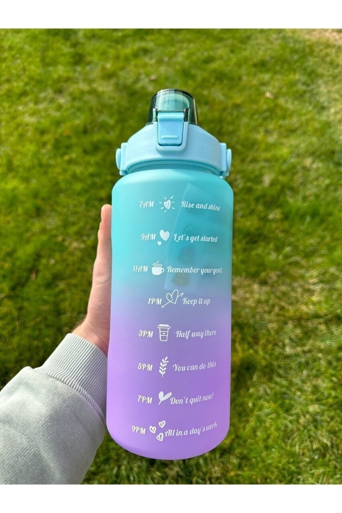 Motivasyonel 2li Su Matarası - Suluk 2 lt  ve 900 ml Yavrulu Spor Salonu Su Şişesi Sticker