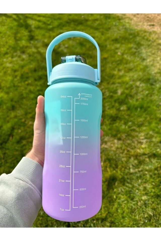 Motivasyonel 2li Su Matarası - Suluk 2 lt  ve 900 ml Yavrulu Spor Salonu Su Şişesi Sticker