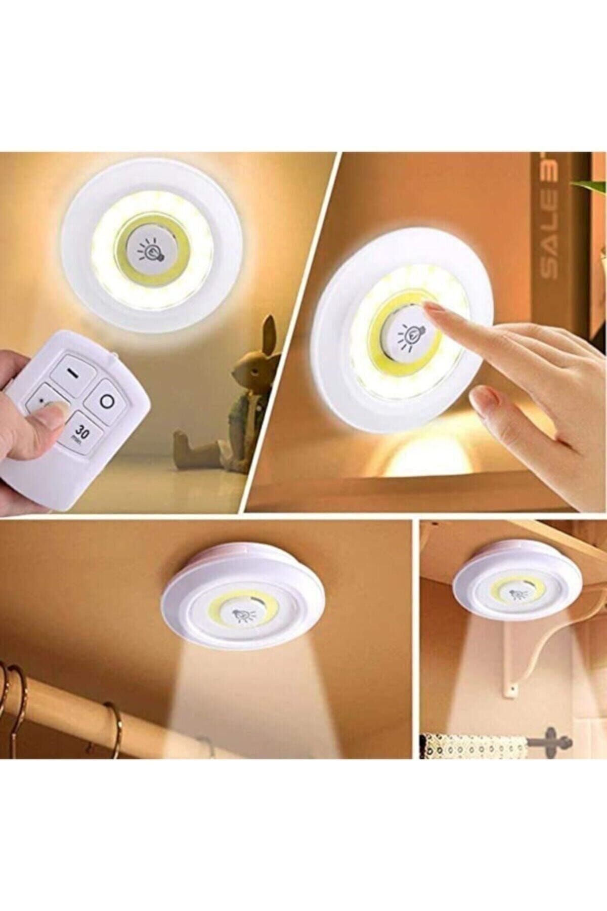 Led Işık Kablosuz Uzaktan Kumandalı Dolap Içi Led Ampul Seti 3lü Set Gece Lambası Spot Lamba
