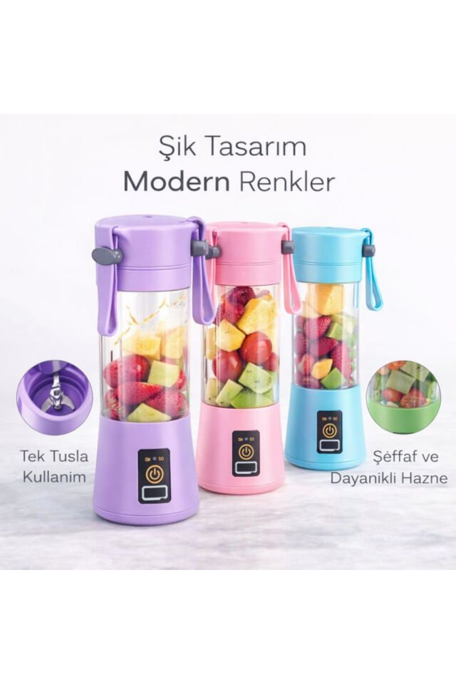 Şarjlı Portatif El Blenderi 380 ml Usb Kablolu mor - Tek Ebat