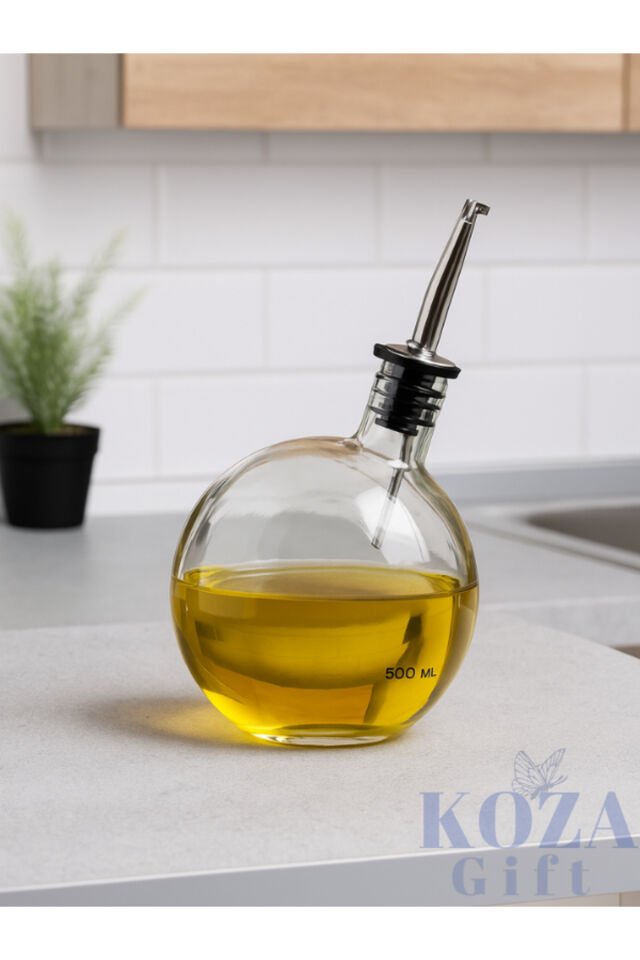 Yuvarlak Cam Yağdanlık– Şık Tasarım 500ml – Sızdırmaz Kapaklı Yağlık & Sirkelik