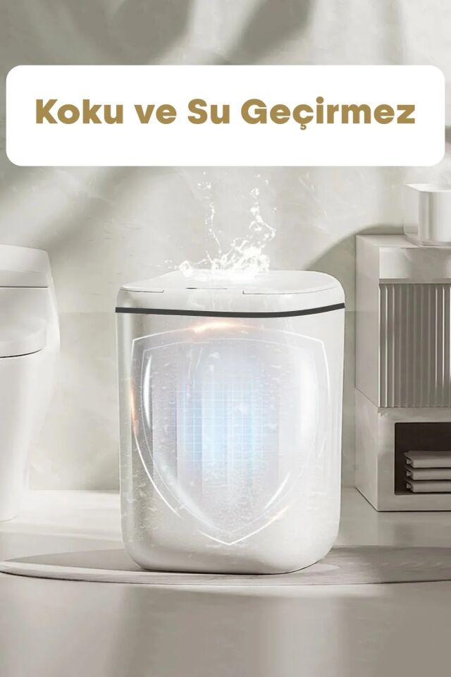 Sensörlü Çöp Kovası Mutfak Banyo Ofis 20L UV Işık Antibakteriyel Koku Geçirmez Ergonomik Tasarımlı