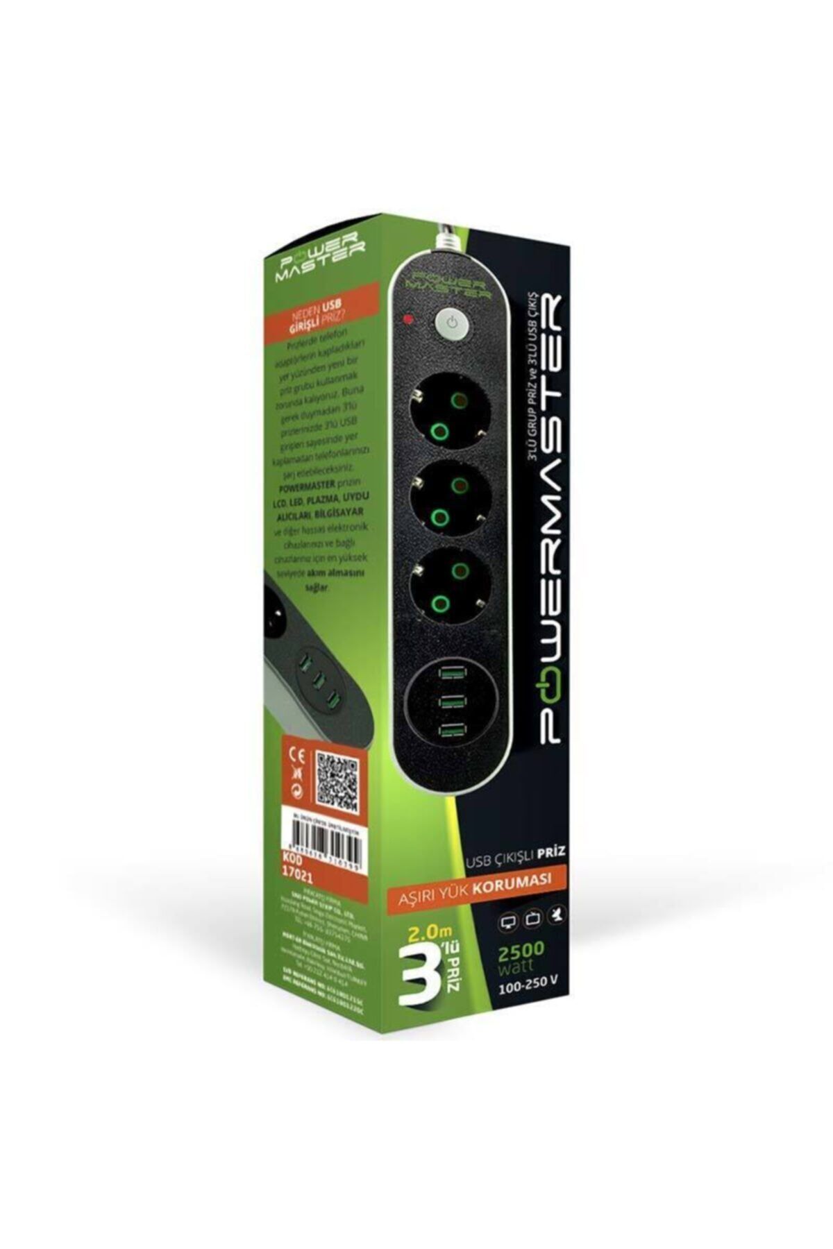 3'lü Aşırı Yük Korumalı Priz 3 Usb Çıkış Tek Ebat