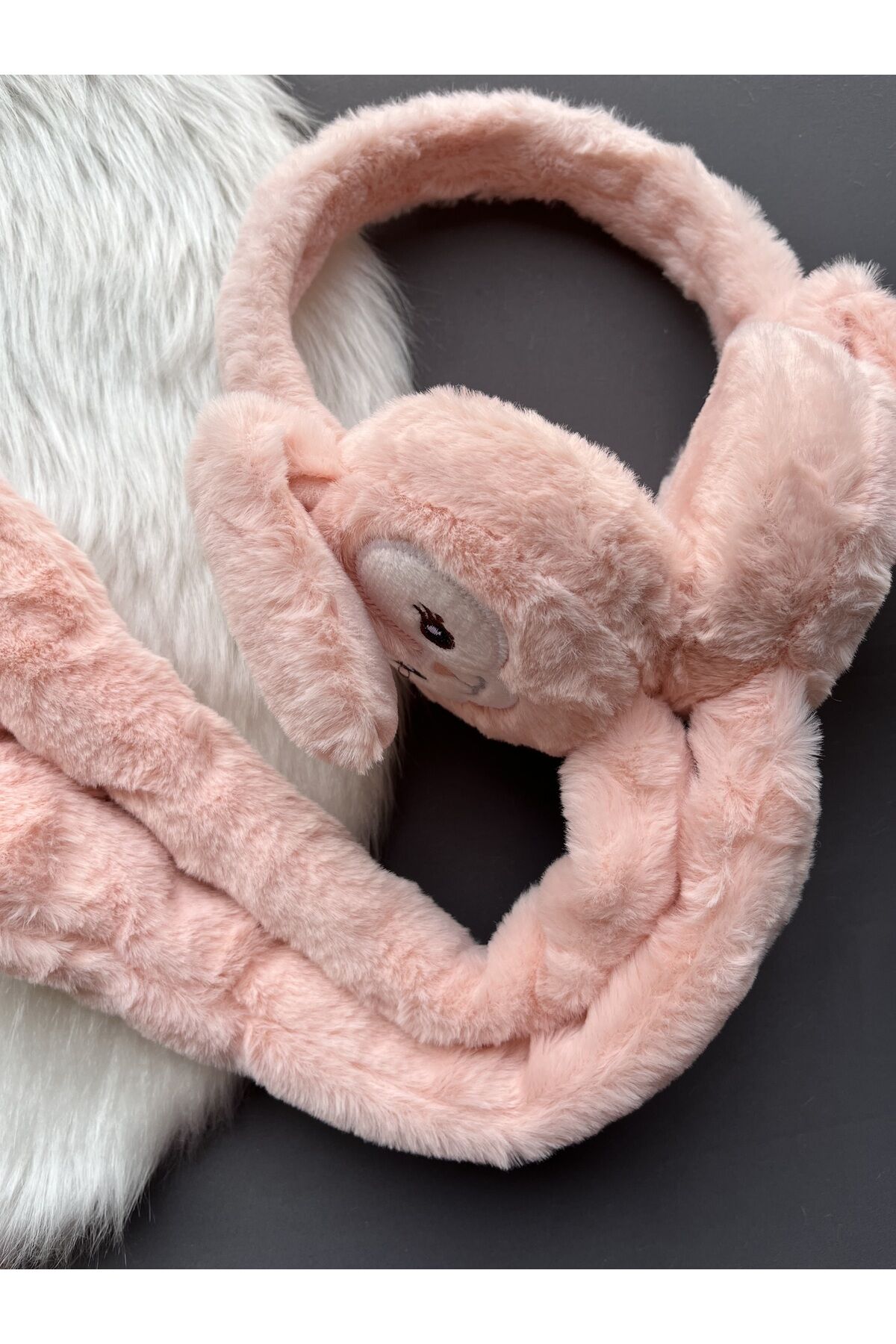 Hareketli Peluş Kulaklık Oynar Kulaklı Sesli Tavşanlı Peluş Kulaklık Gül Kurusu - Tek Ebat