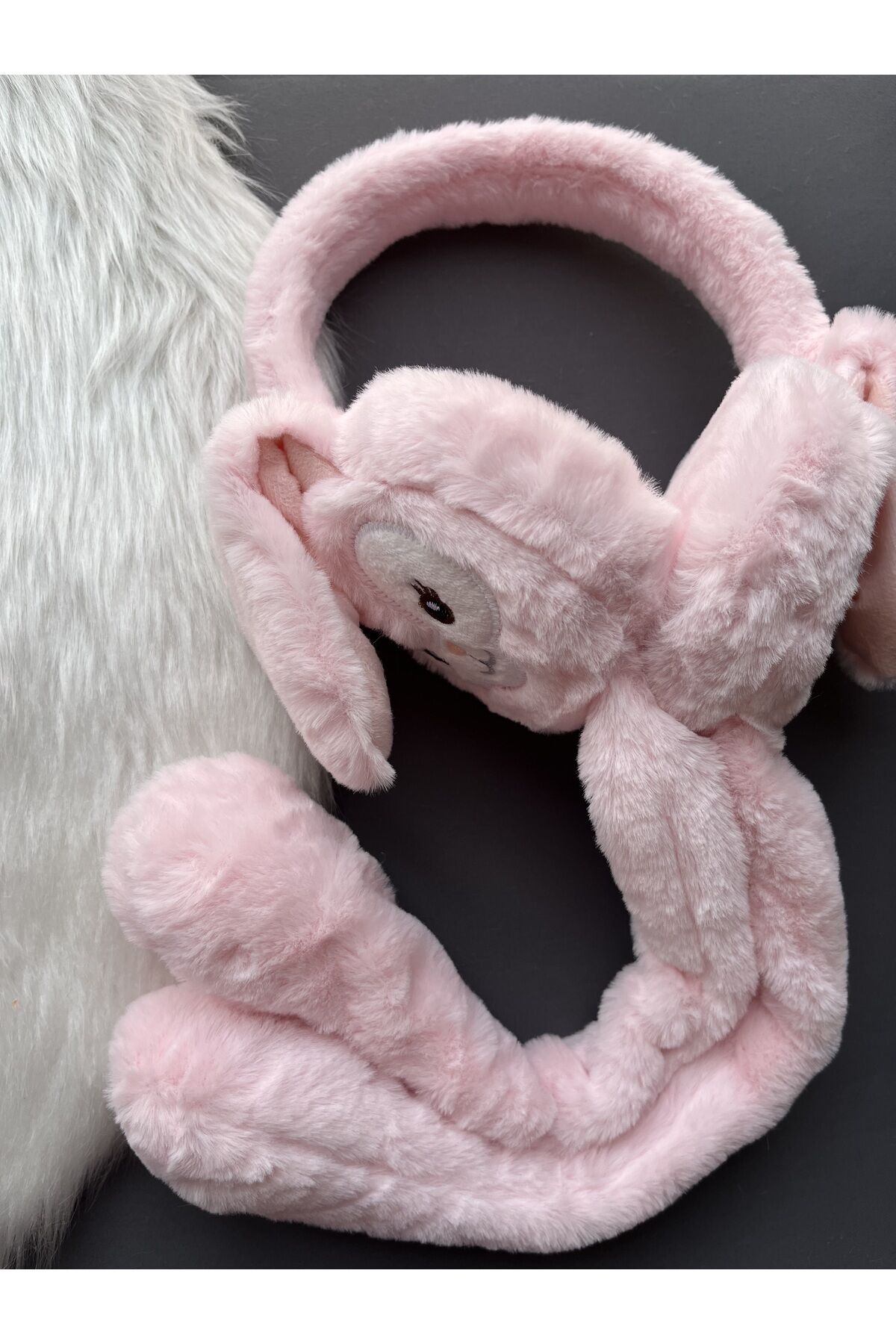 Hareketli Peluş Kulaklık Oynar Kulaklı Sesli Tavşanlı Peluş Kulaklık Açık Pembe - Tek Ebat