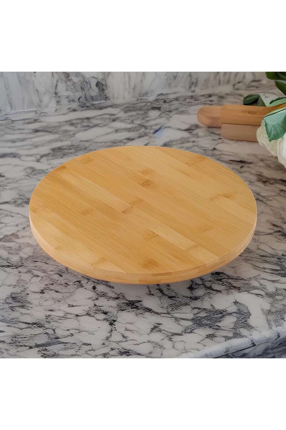 Bambu 360° Döner Standlı Servis ve Sunum Tabağı (Pizza & Pasta & Peynir Tabağı Tepsi Sunumluk) Bambu - Tek Ebat - 25 x 25